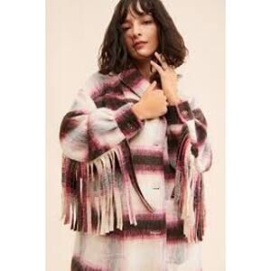 Free People  Pressley Fringe Striped Coat Cream Size M/L